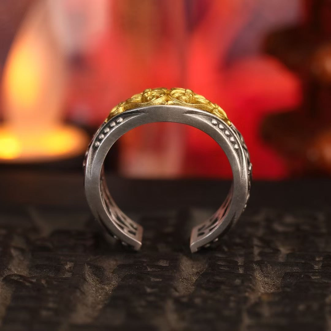 Silver Tibetan Guardian Ring "Flame Barrier "