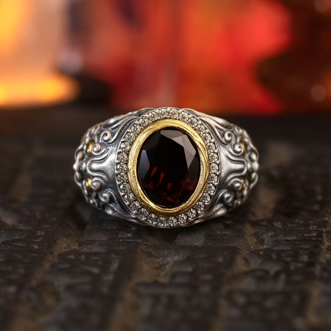 Silver Dharmapala Jambhala Ring "Blazing Guardian