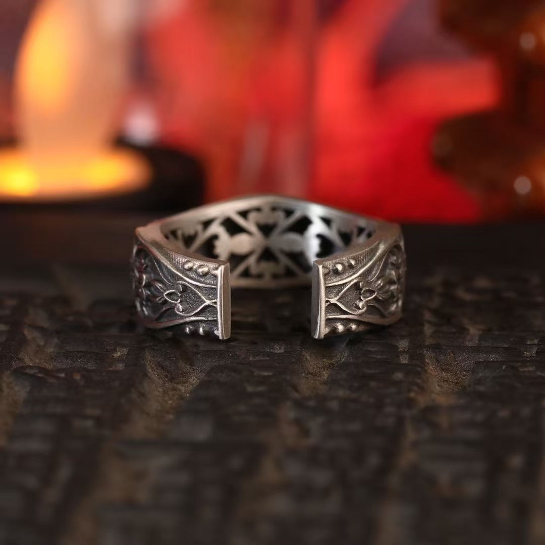 Silver Tibetan Guardian Ring "Flame Barrier "