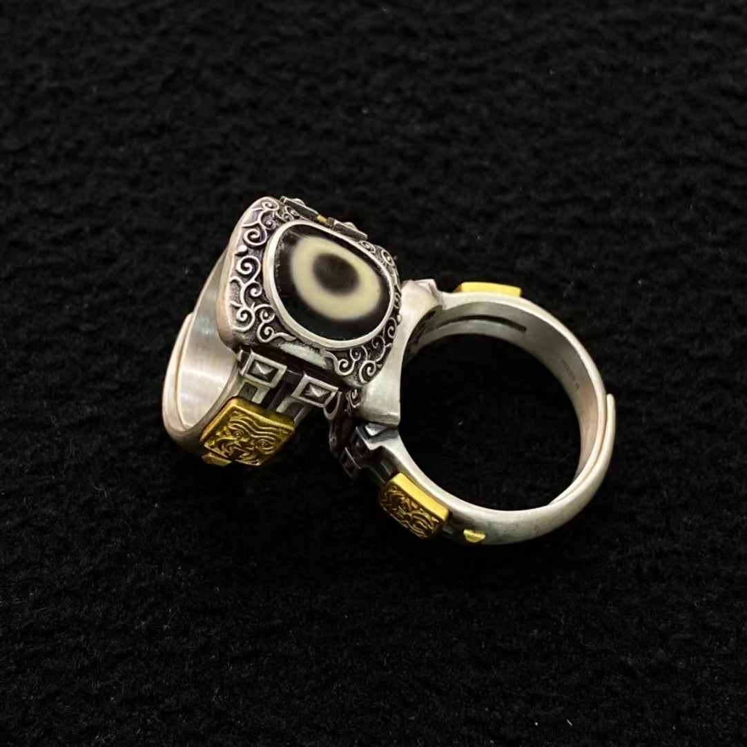 Silver Mandala Dzi Ring "Eye of the Sacred Realm"