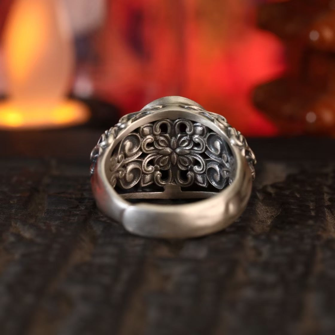 Silver Dharmapala Jambhala Ring "Blazing Guardian