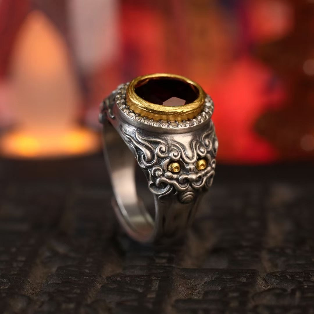 Silver Dharmapala Jambhala Ring "Blazing Guardian