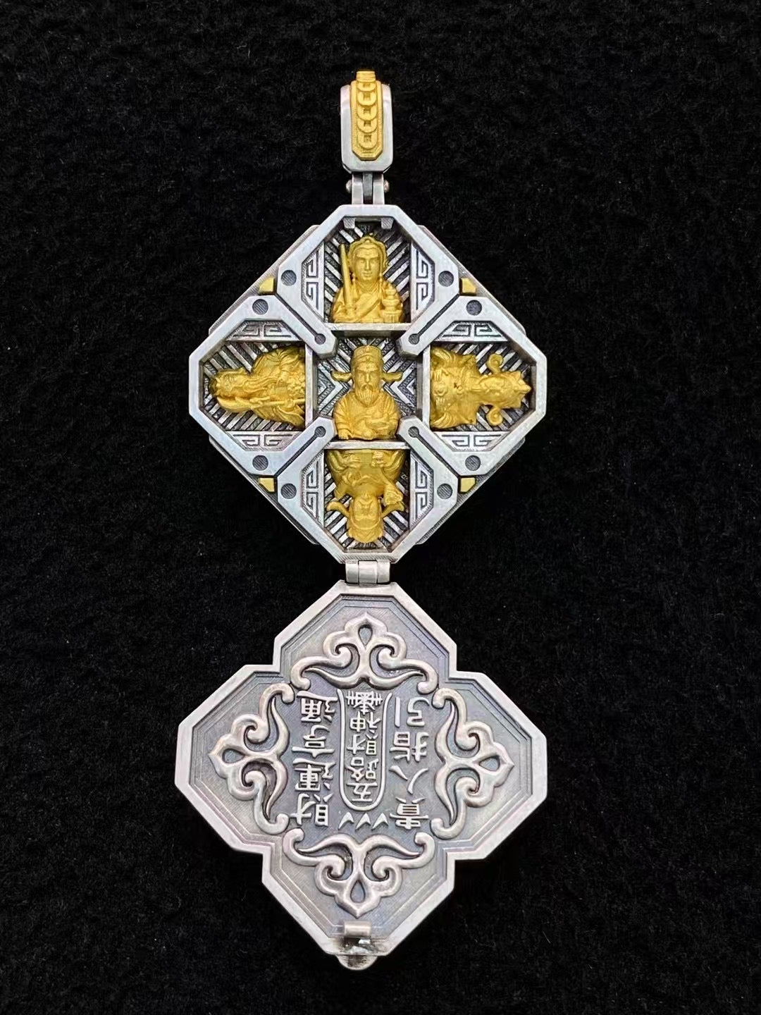 Silver Five-Way Wealth God Pendant "Dragon's Dominion"